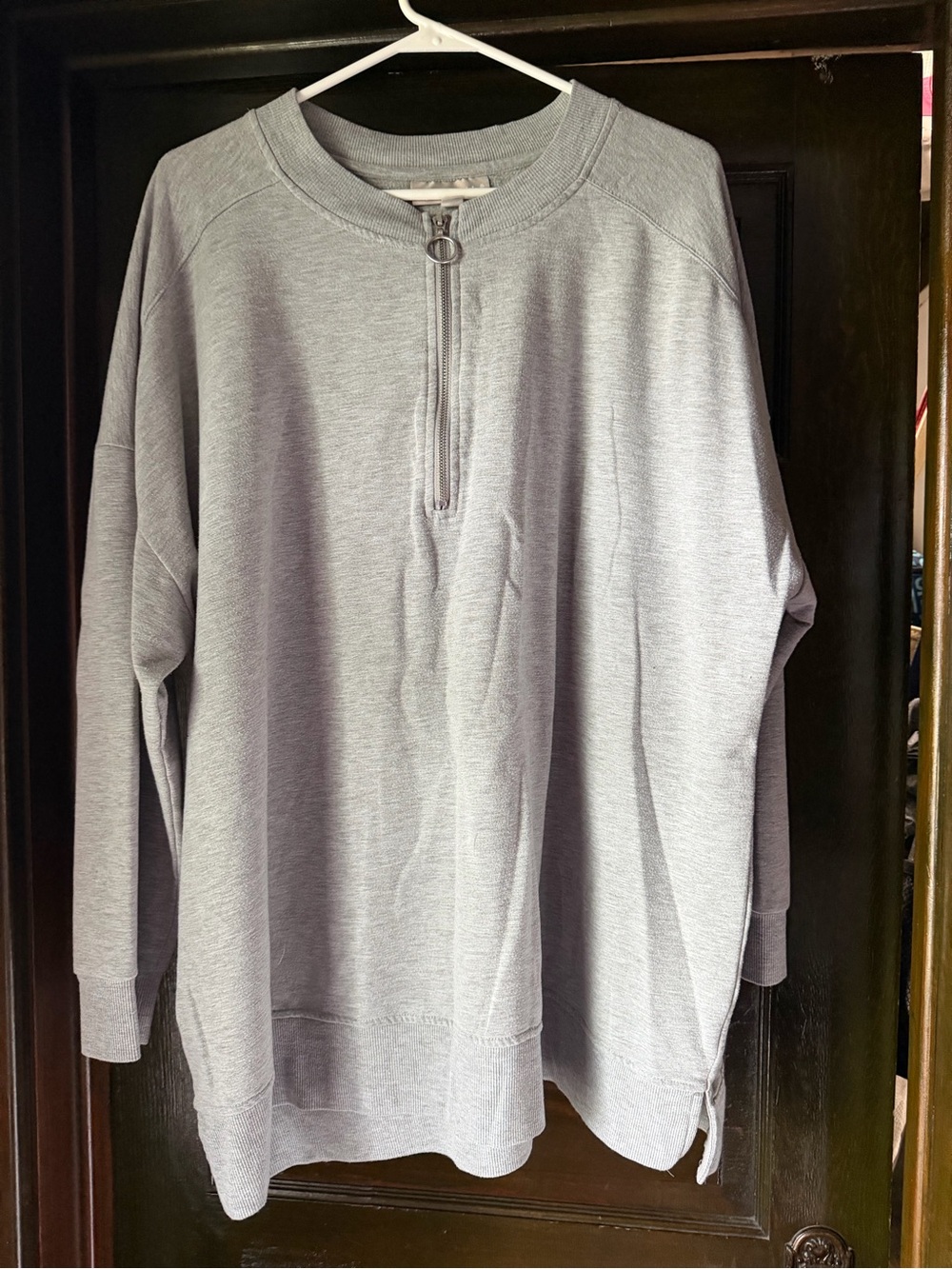 Woman Within Light Gray Half-Zip Crewneck Pullover